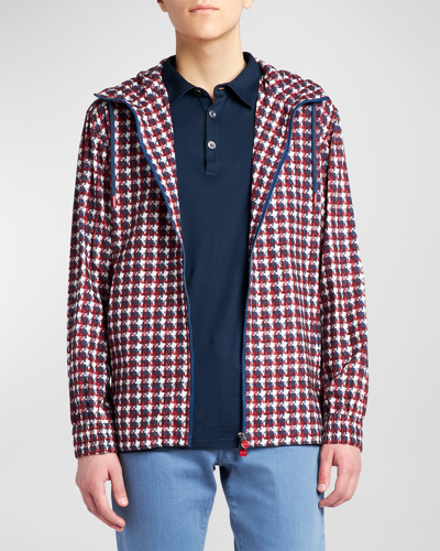 Shop Kiton Men's Houndstooth Full-zip Hooded Jacket In Red Mult