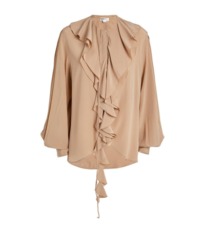 Shop Victoria Beckham Silk Ruffled Romantic Blouse In Brown