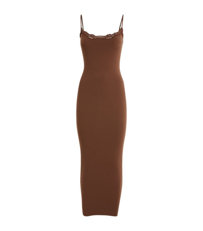 Shop Skims Fits Everybody Lace-trim Slip Dress In Brown