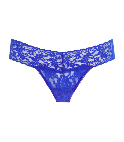 Shop Hanky Panky Signature Lace Low-rise Thong In Blue