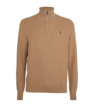 Shop Polo Ralph Lauren Cotton Quarter-zip Sweater In Brown