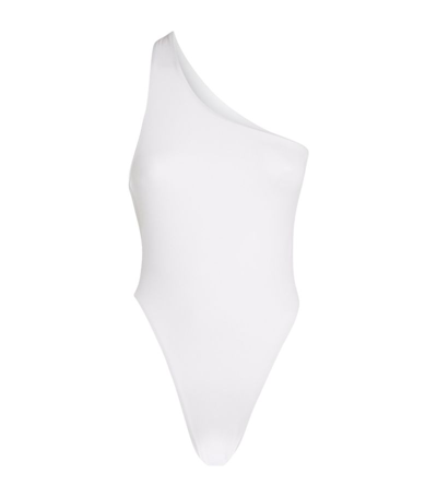 Shop Louisa Ballou Plunge Asymmetrical Swimsuit In White