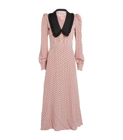 Shop Alessandra Rich Silk Heart-print Midi Dress In Pink