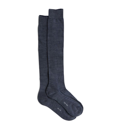 Shop Falke Climawool Knee-high Socks In Navy