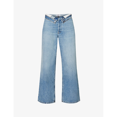 Shop Eb Denim Madison Asymmetric-waistband Wide-leg High-rise Jeans In Luca