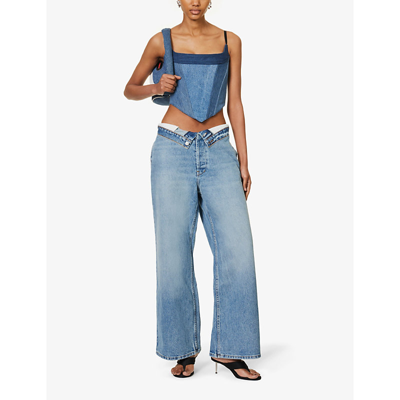Shop Eb Denim Madison Asymmetric-waistband Wide-leg High-rise Jeans In Luca