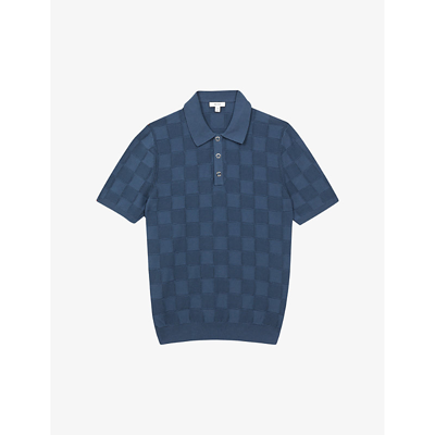 Shop Reiss Men's Airforce Blue Blaze Basket-weave Short-sleeve Cotton Polo