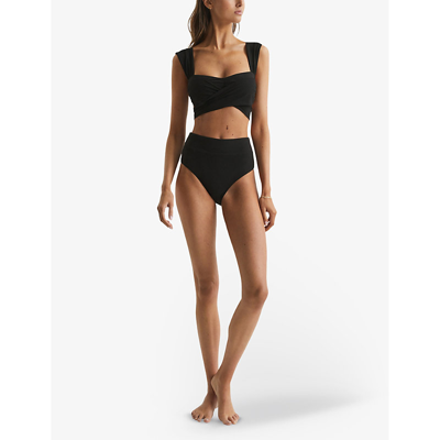 Reiss Womens Black Cristina Wrap-front Bikini Top In Black