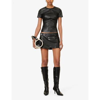 Shop Miaou Women's Black Hunter Zip-detail Low-waist Vegan-leather Mini Skirt