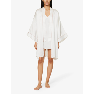 Shop Olivia Von Halle Women's Ivory Oyster Core Mimi Belted Silk Robe