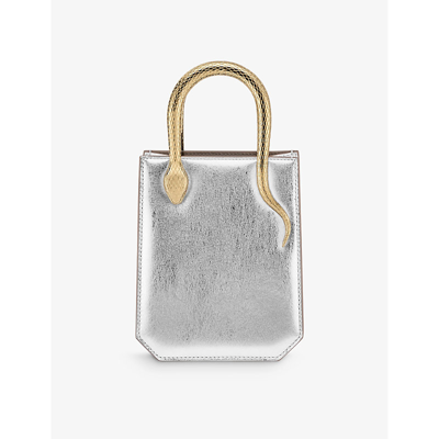 Bvlgari Womens Silver Serpentine Suede Tote Bag In Silver