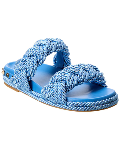 Shop Valentino Rope & Leather Sandal In Blue