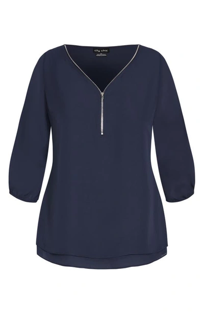 Shop City Chic Fling Half Zip Top In Navy