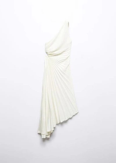 Shop Mango Asymmetrical Pleated Dress White