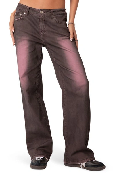 Shop Edikted Quinny Pink Washed Low Rise Wide Leg Jeans