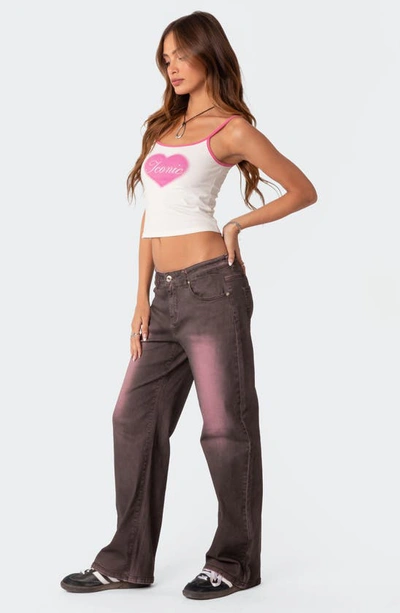Shop Edikted Quinny Pink Washed Low Rise Wide Leg Jeans