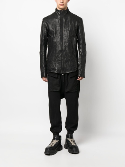 Shop Boris Bidjan Saberi Brushed High-neck Leather Jacket In Black