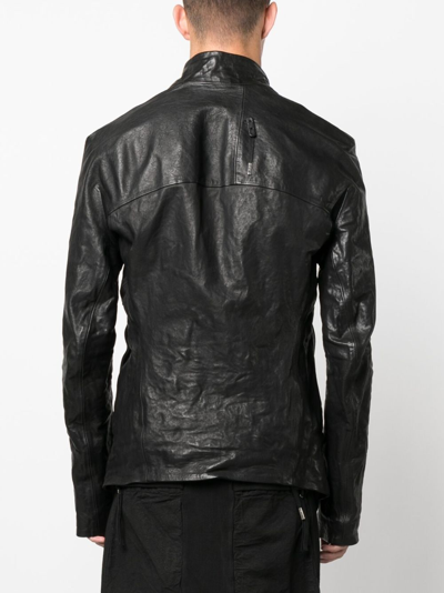 Shop Boris Bidjan Saberi Brushed High-neck Leather Jacket In Black