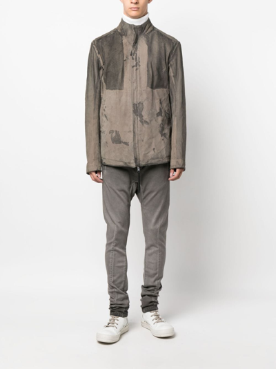 Shop Boris Bidjan Saberi Reversible High-neck Leather Jacket In Grey