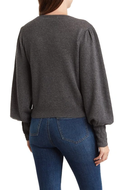 Shop Frame V-neck Balloon Sleeve Cashmere & Wool Sweater In Dark Gris Heather