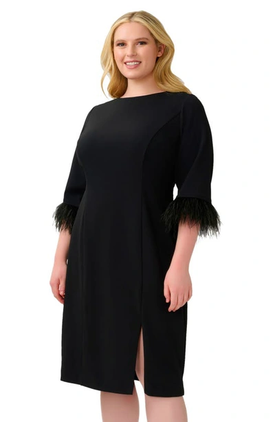 Shop Adrianna Papell Feather Trim Crepe Sheath Dress In Black