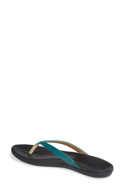 Shop Olukai Ho Opio Leather Flip Flop In Paradise/ Black Leather