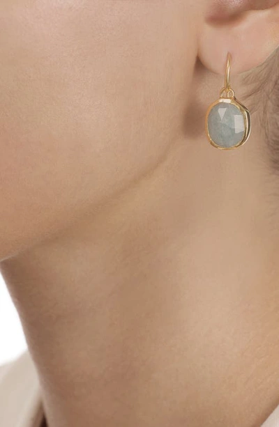 Shop Monica Vinader Siren Bezel Set Drop Earrings In Yellow Gold/ Aquamarine