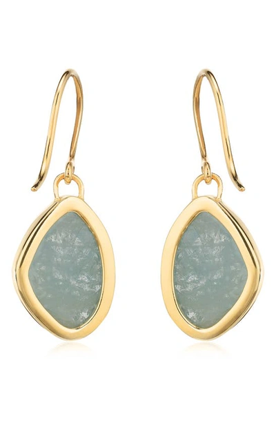 Shop Monica Vinader Siren Bezel Set Drop Earrings In Yellow Gold/ Aquamarine