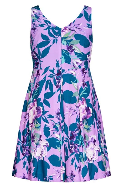 Shop City Chic Hydrangea Floral Print Sleeveless Minidress In Persian Lilac Bloom