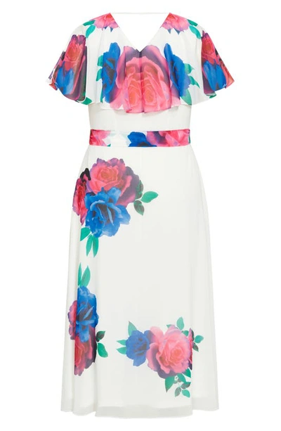 Shop City Chic Rose Print Faux Wrap Dress In Ivory Bright Bloom