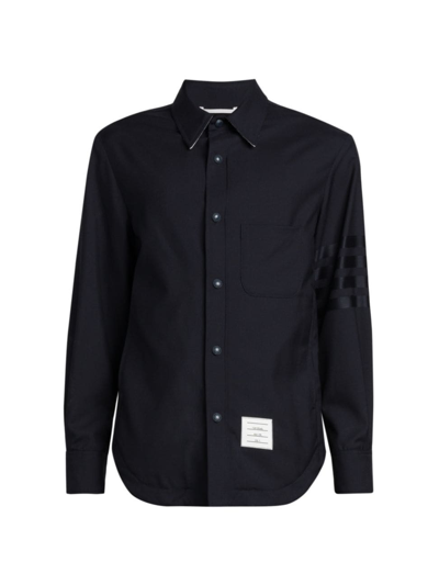 Shop Thom Browne Men's 4-bar Wool Shirt Jacket In Dark Blue