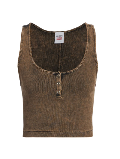 Shop Re/done Women's Cropped Cotton-blend Henley Tank In Ginger
