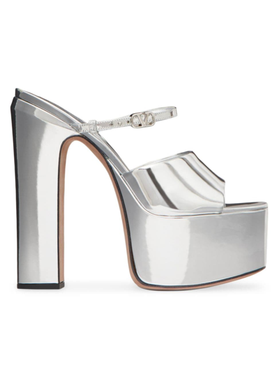 Shop Valentino Women's Mirror-effect Platform Slides In Silver