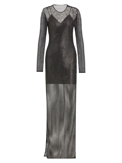 Shop Stella Mccartney Women's Sheer Long-sleeve Hot-fix Gown In Black