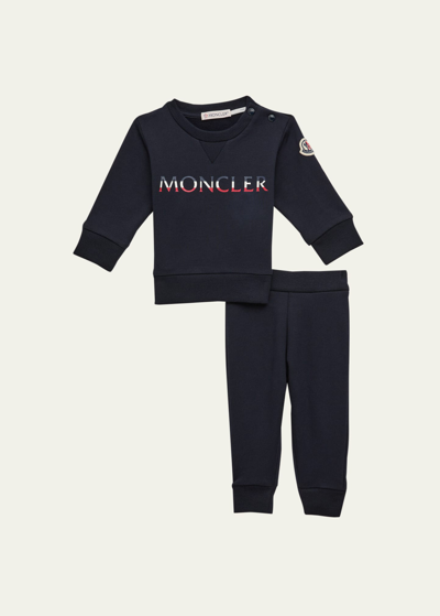 Shop Moncler Kid's Logo-print Sweatshirt & Joggers Set In Navy