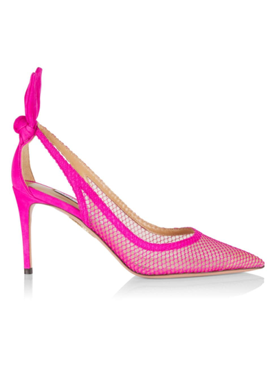 Shop Aquazzura Women's Bow Tie 85mm Mesh Pumps In Shocking Pink