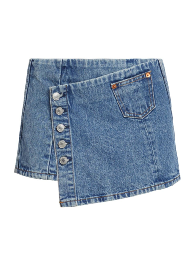 Shop Re/done Women's Wrap Denim Miniskirt In Acid Blue