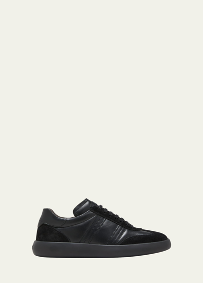 Shop Brioni Men's Leather And Suede Low-top Sneakers In Black