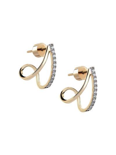 Shop Her Story Women's Selenophile 14k Yellow Gold & 0.2 Tcw Diamond Double-hoop Earrings