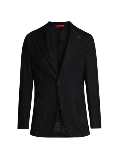 Shop Isaia Men's Suede Two-button Blazer In Black