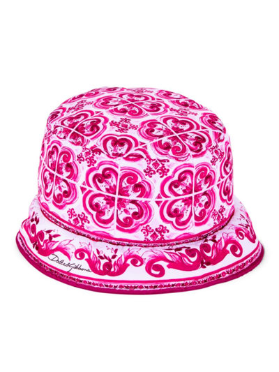 Shop Dolce & Gabbana Women's Majolica Nylon Bucket Hat In Fuxia