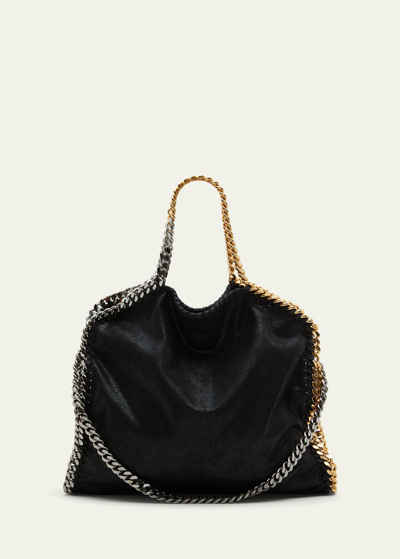 Shop Stella Mccartney Mix Galvanic 3-chain Shimmer Tote Bag In Black