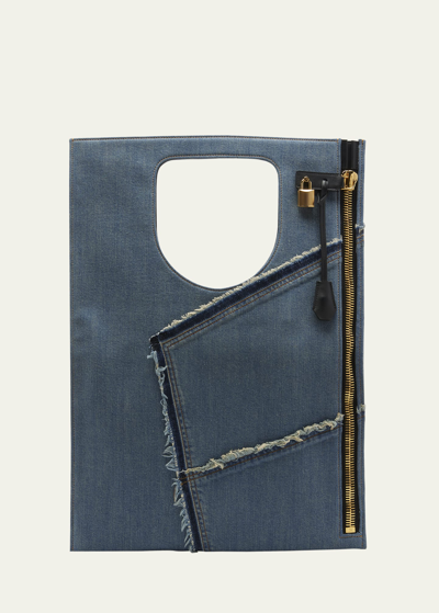Shop Tom Ford Alix Patchwork Washed Denim Shoulder Bag In 3ln09 Blueblack