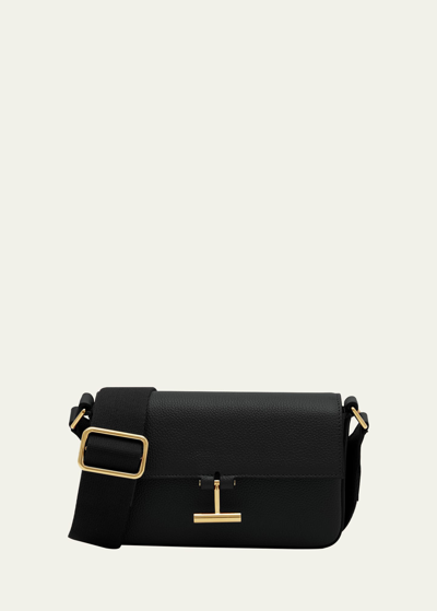 Shop Tom Ford Tara Mini E/w Crossbosy In Grained Leather With Webbed Strap In Black