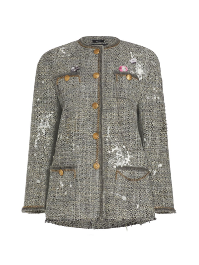 Shop R13 Women's Distressed Slouch Tweed Jacket In Grey