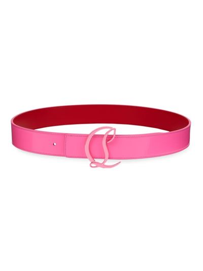 Shop Christian Louboutin Women's Leather Cl Logo Belt In Pink Fluo