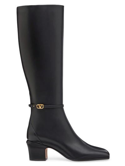 Shop Valentino Women's Tan-go Boots In Calfskin Leather In Black