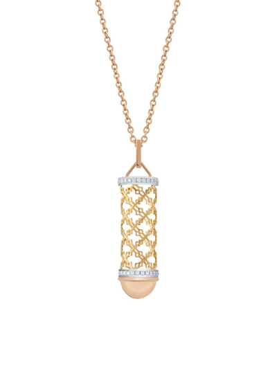 Shop Birks Women's Dare To Dream Tri-tone 18k Gold & 0.36 Tcw Diamond Message Pendant Necklace