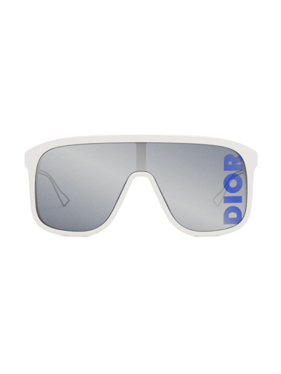 Shop Dior Men's Fast M1i Shield Sunglasses In Ivory Blue Mirror