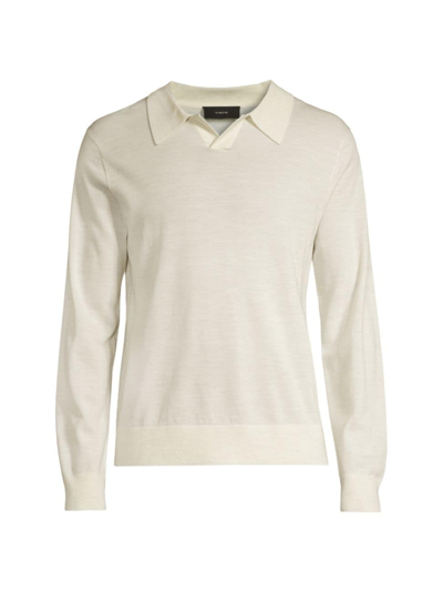 Shop Vince Men's Merino Long-sleeve Polo Shirt In Bone